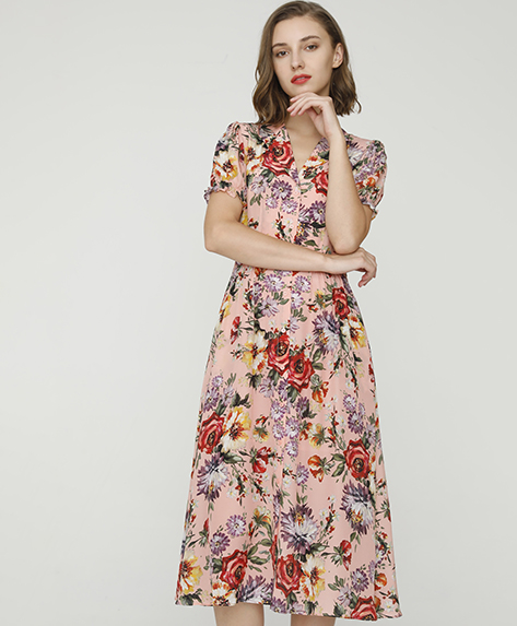 2024 Spring Summer - Rose-print silk-chiffon dress